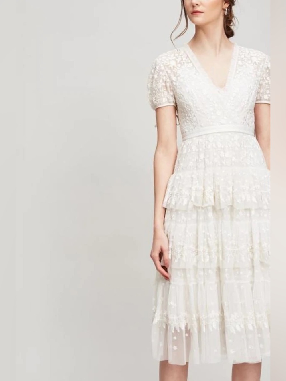 Needle & Thread white tiered layered lace dress